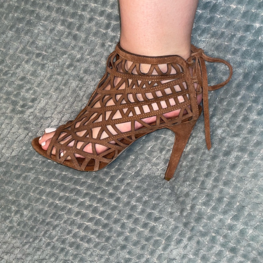 Zara cut out brown Faux Suede Heels